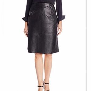 Hillard & Hanson Lambskin Leather Pencil Skirt in Black Size 8
